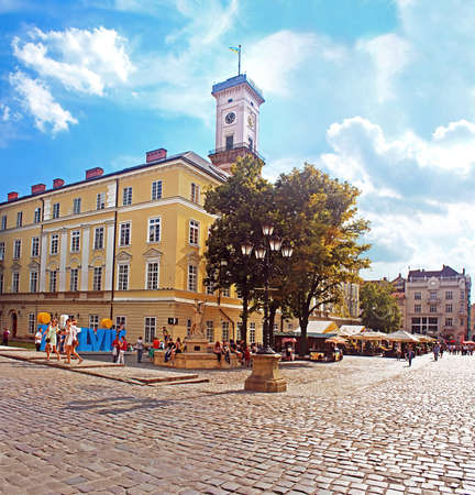 Lviv City Hall on the Rynok Square, Ukraine. The building of City Hall was built in 1827-1835 by project of architects Y. Markle, F. Thresher (or Treter), A. Vondrashek.er (or Treter), A. Vondrashek.のeditorial素材
