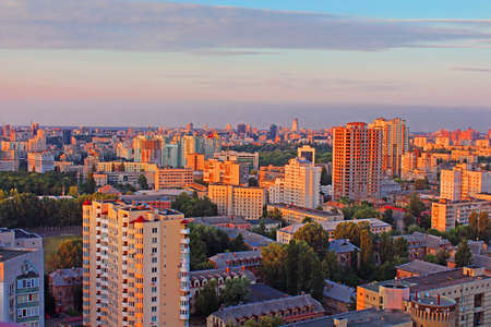 Dormitory area of Kyiv city on the beautiful sunset, Ukraineの写真素材