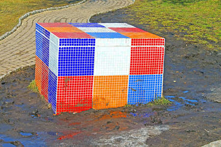 Rubik's Cube on the children's Alice in Wonderland playground in Picturesque Alley by sculptor Konstantin Skretutskiyのeditorial素材