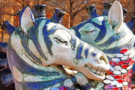 Kissing zebras fountain by the sculptor Constantin Skretutsky at Pejzazhna alley, the famous children's park  in Kyiv, Ukraineのeditorial素材