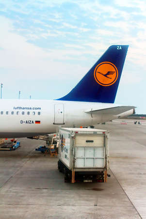Lufthansa Airbus A320-214 parked in Boryspil International Airport in Kyiv, Ukraine