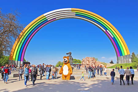 Arch of Friendship of peoples, painted in colors of the rainbow, in preparation for the song contest Eurovision-2017のeditorial素材