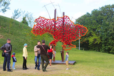 Map of the Ukraine with red flowers at the Museum of the Great Patriotic War