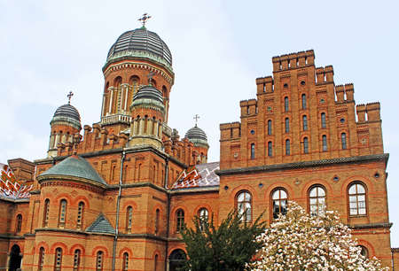 Church of residence of Bukovinian and Dalmatian Metropolitans, now part of Chernivtsi University. Yuriy Fedkovych Chernivtsi National University. Chernovtsi, Europeの写真素材