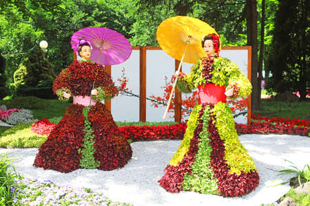 Flower exhibition Japan through the eyes of Ukraine at Spivoche Pole in Kyiv, Ukraine. Flower exhibition is devoted to the Year of Japan in Ukraineのeditorial素材
