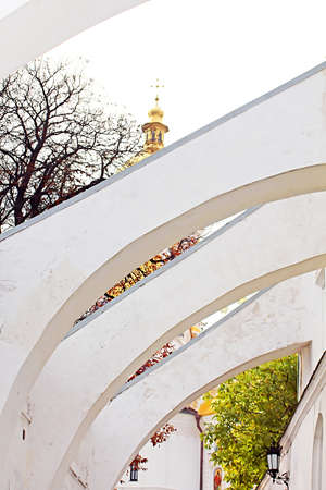 Ancient archs near Uspensky cathedral in Kiev-Pechersk lavra monastery. Kyiv, Ukraine in the autumnの写真素材
