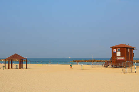 View on public beach on Mediterranean Sea in the morning in Ashkelon, Israelのeditorial素材