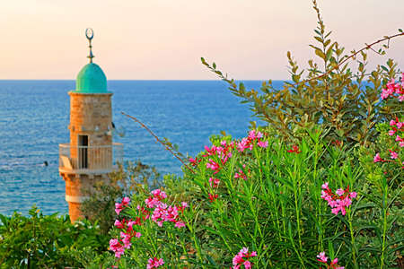 Al-Bahr Mosque or Sea Mosque in Old City of Jaffa, Tel-Aviv, Israel in the evening. It is the oldest...