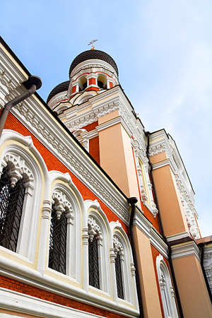 The Alexander Nevsky Cathedral in the Tallinn Old Town, Estonia. It was built to a design by Mikhail Preobrazhensky in a typical Russian Revival style between 1894 and 1900のeditorial素材