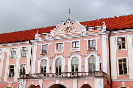 Toompea castle which was erected on the foundations of the crumbling eastern wing of the fortress built on this site in the 13th and 14th centuries. Now it is a Parliament House. Tallinn, Estoniaのeditorial素材