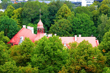 View of roof of old building in Tallinn, Estoniaの写真素材