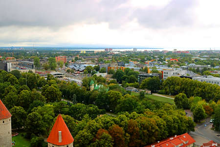 Aerial view of Tallinn in the summer, Estoniaの写真素材
