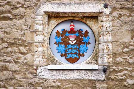 The coat of arms on the wall of the Tallinn town hall, Estonia. It is the oldest town hall in the whole of the Baltic region and Scandinavia. The building is located in the south side of the ancient market square and is 36.8 metres long. The west wall is のeditorial素材