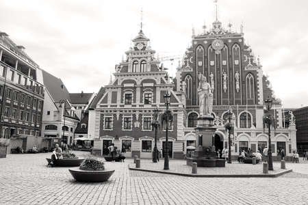 House of the Blackheads in the old town. The original building was erected during the first third of the 14th century for the Brotherhood of Blackheads, a guild for unmarried merchants, shipowners, and foreigners in Riga, Riga, Latviaのeditorial素材