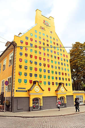 Jacob's Barracks building showing coats of arms for Latvian parishes, Tornu Street, old town, Riga, Latviaのeditorial素材