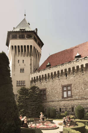 SMOLENICE, SLOVAKIA - AUGUST 31, 2019: Courtyard of Smolenice castle and nice view of tower of the castle, built in the 15th centuryのeditorial素材