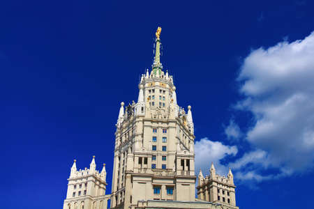 Kotelnicheskaya Embankment Building is one of seven Stalinist skyscrapers laid down in September 1947 and completed in 1952, designed by Dmitry Chechulin, Moscow, Rusiia. Top viewの写真素材