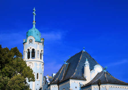Top view of blue church in Bratislava, Slovak Republicの写真素材