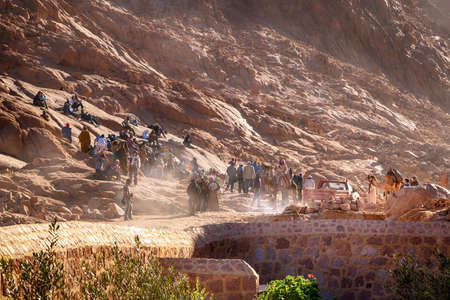 SINAI, EGYPT - DECEMBER 20, 2010: Unidentified people are waiting for excursion near St. Catherine's...
