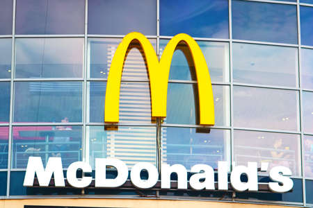 KYIV, UKRAINE - JULY 04, 2020: Mcdonald's restaurant in DREANTOWN shopping mall. McDonald's Corporation is an American fast food company, founded in 1940 as a restaurant operated by Richard and Maurice McDonaldのeditorial素材