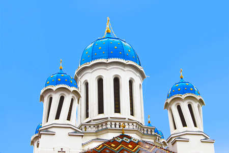 St. Nicholas Cathedral, Chernivtsi, Ukraine. The main attention of tourists attracted to the unusual shape of towers of small domesの写真素材