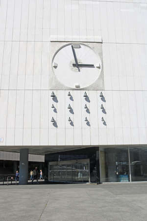 Bratislava, Slovakia September 03, 2019: 960s Marble Clock on the former Prior building at Kamenne Squareのeditorial素材