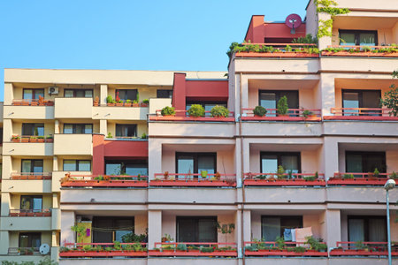 Modern residential building in Bratislava in the summer, Slovakiaの写真素材