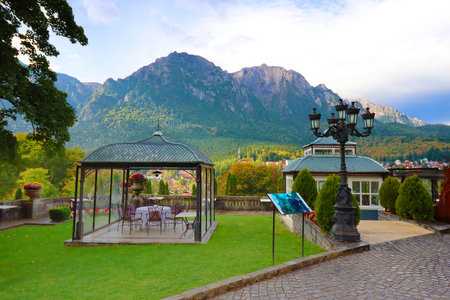 Busteni, Romania - October 13, 2023: Beautiful restaurant on the site of Cantacuzino Castleのeditorial素材