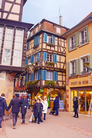 Colmar, France - December 21, 2023: Street in the old townのeditorial素材