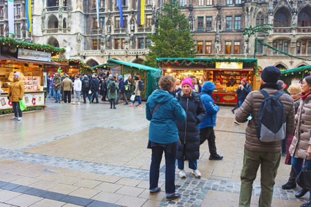 Munich, Germany - December 20, 2023: Unidentified people on the Christmas market on Marienplatzのeditorial素材