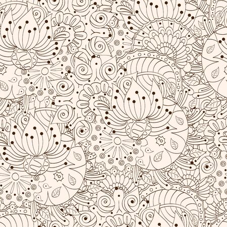 Seamless pattern mehndi style in monochrome colors. Tracery handmade drawings.のイラスト素材