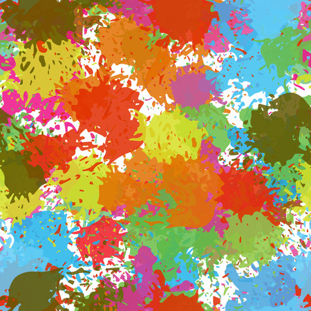 Seamless blots texture. Colorful vector ink spots, digital imitation of the traditional style. Good for the fairs, children's goods, festive decoration, events, as background. Paint stains.のイラスト素材