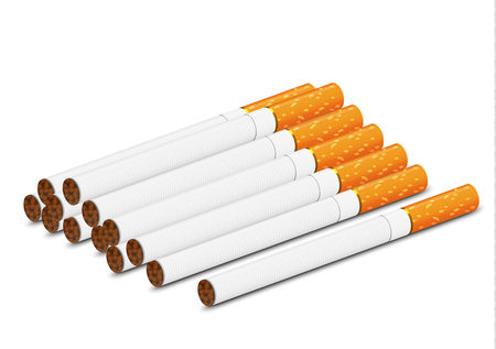 Photorealistic cigarettes vector. 3d imitation design. It includes several presentable-looking brown-red cigarettes. Cigarettes realistic imitation.のイラスト素材