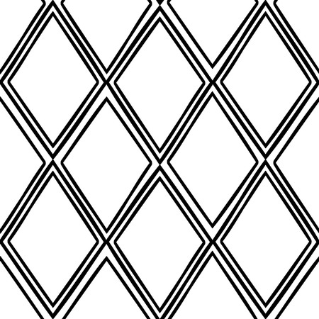 Seamless tracery geometry ornament. Rhombus repeatable pattern. Black and white binary template. Hand-drawn rough curved rhomb backdrop texture. Vector.のイラスト素材