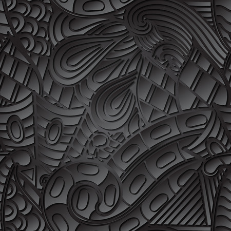 Tracery seamless calming black pattern. Mehendi design. Neat even harmonious doodle texture. Ambitious bracing usable handmade, discreet curved doodling mehndi. Indifferent faded motif. Vector.のイラスト素材