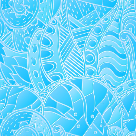 Tracery seamless calming blue pattern. Mehendi design. Neat even harmonious doodle texture. Ambitious bracing usable handmade, discreet curved doodling mehndi. Indifferent faded motif. Vector.のイラスト素材