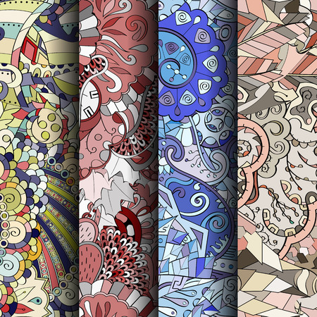 Set of tracery colorful seamless patterns. Curved doodling backgrounds for textile or printing with mehndi and ethnic motives. Vector Set of tracery colorful seamless patterns. Curved doodling backgrounds for textile or printing with mehndi and ethnic motives. Vector