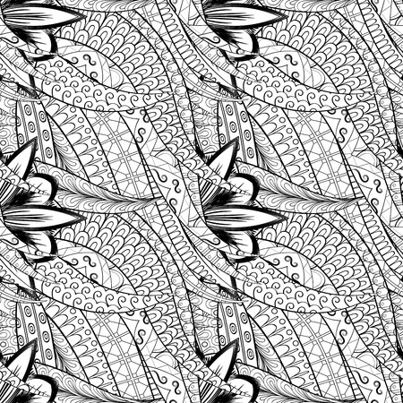Tracery seamless calming pattern. Mehendi design. Neat even binary harmonious doodle texture. Algae sea motif. Indifferent ethnical. Ambitious bracing usable, curved doodling mehndi. Vector.のイラスト素材
