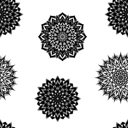 Seamless floral background. Tracery handmade nature ethnic fabric backdrop pattern with flowers. Textile design texture. Decorative binary art. Vector.のイラスト素材