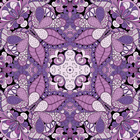 Tracery colorful pattern. Mehendi carpet design. Neat even harmonious calming doodle texture. Also seamless. Indifferent discreet. Ambitious bracing usable, curved doodling mehndi. Vector.のイラスト素材