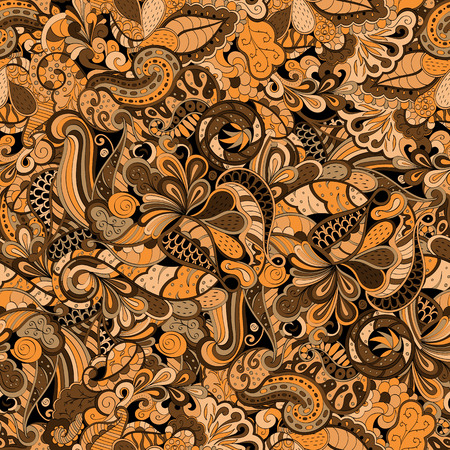Tracery seamless calming pattern. Mehendi design. Neat even colorful harmonious doodle texture. Algae sea motif. Indifferent discreet. Ambitious bracing usable, curved doodling mehndi. Vector.のイラスト素材