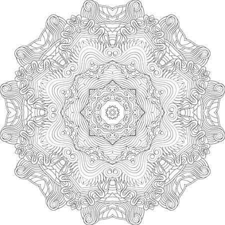 Tracery binary monochrome pattern. Mehendi carpet design. Neat even harmonious calming doodle texture. Also seamless. Indifferent discreet. Ambitious bracing usable, curved doodling mehndi. Vector.のイラスト素材