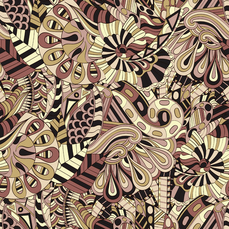 Tracery seamless calming pattern. Mehendi design. Ethnic colorful harmonious doodle texture. Indifferent discreet. Curved doodling mehndi motif. Vector.のイラスト素材