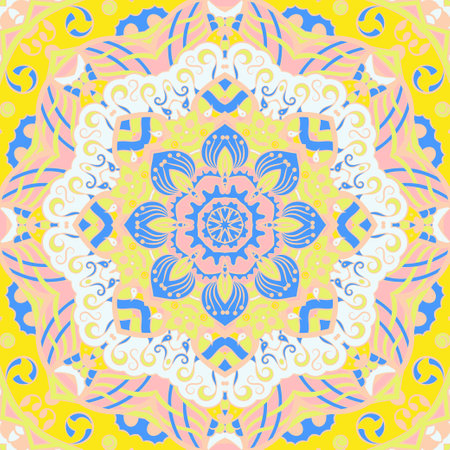 Seamless tile texture. Tracery mehndi design image. Ethnic doodle art. Curved doodling picture. Vector.のイラスト素材