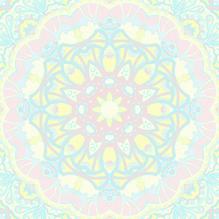 Seamless tile texture. Tracery mehndi design image. pastel. Ethnic doodle art. Curved doodling picture. Vector.のイラスト素材