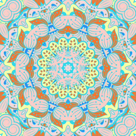 Seamless tile texture. Tracery mehndi design image. Ethnic doodle art. Curved doodling picture. Vector.のイラスト素材