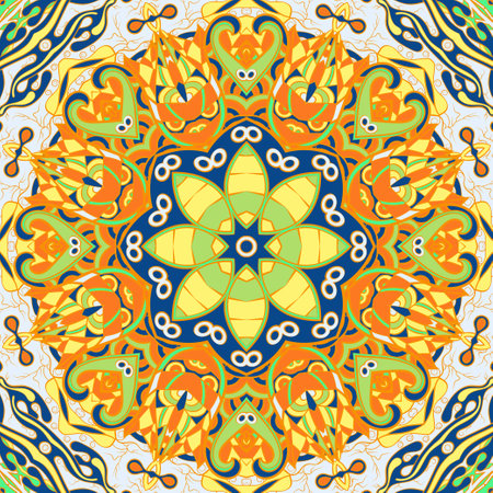 Seamless tile texture. Tracery mehndi design image. Ethnic doodle art. Curved doodling picture. Vector.のイラスト素材