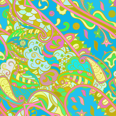 Tracery seamless pattern. mehndi design. Ethnic doodle texture. Curved doodling background. Vector.のイラスト素材