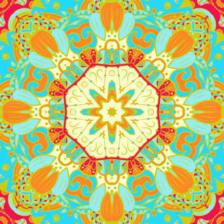 Seamless tile texture. Tracery mehndi design image. Ethnic doodle art. Curved doodling picture. Vector.のイラスト素材