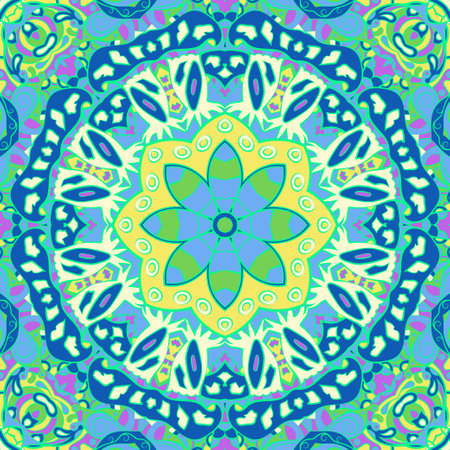 Seamless tile texture. Tracery mehndi design image. Ethnic doodle art. Curved doodling picture. Vector.のイラスト素材